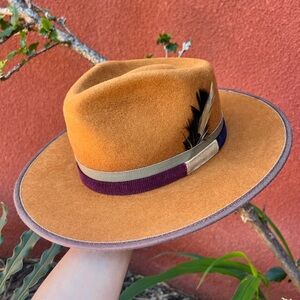 Wool Wide Brim Hat with Feather Accent